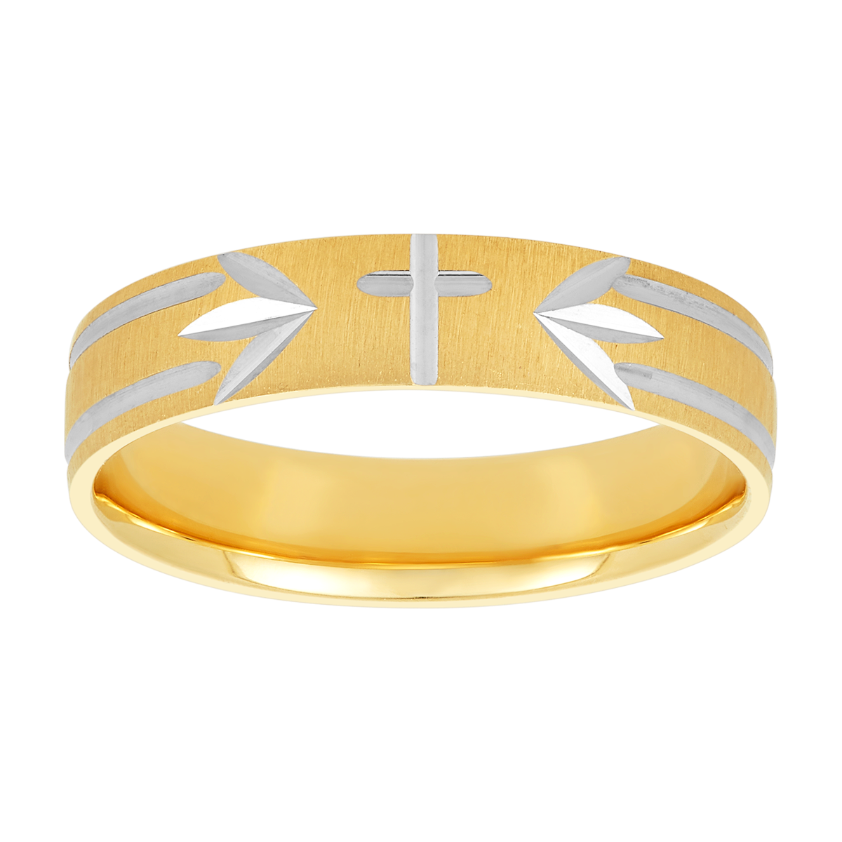14K Two Tone Gold Cross Design Men's Wedding Band