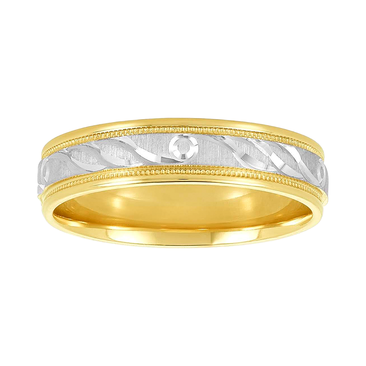 14K Two Tone Gold Women's Engraved Wedding Band