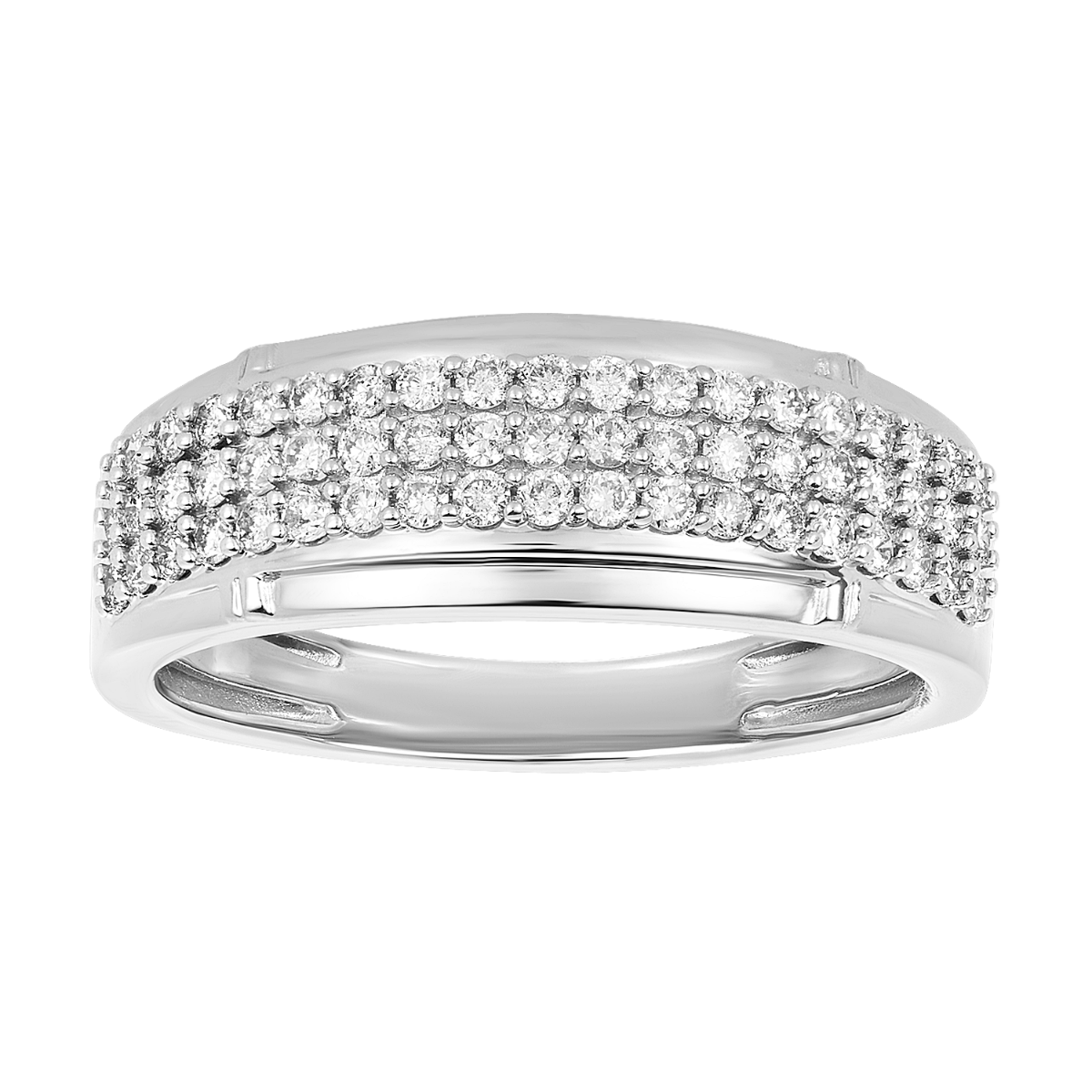 14K White Gold Men's Three Row Gents Diamond Wedding Band