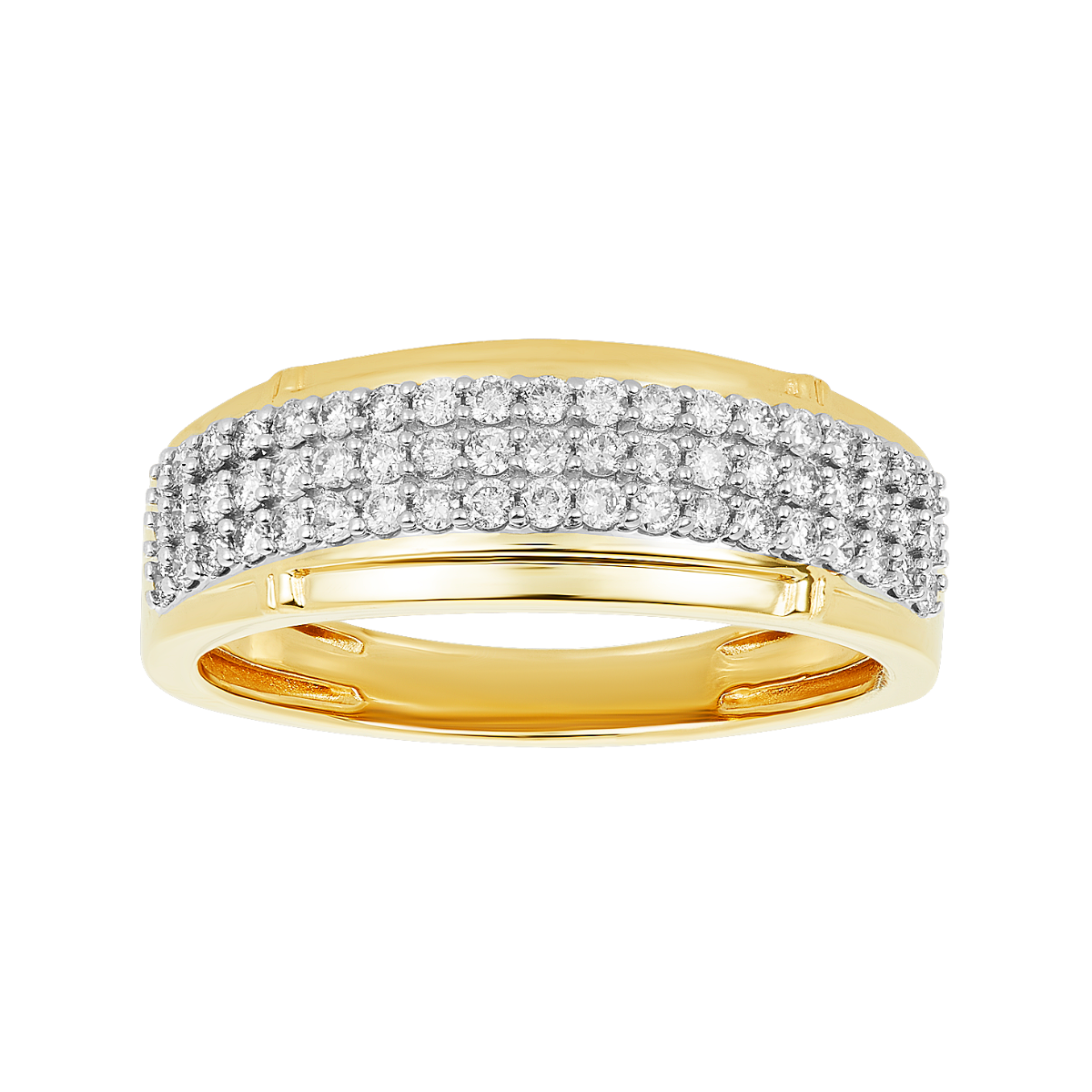 14K Yellow Gold Men's Three Row Gents Diamond Wedding Band