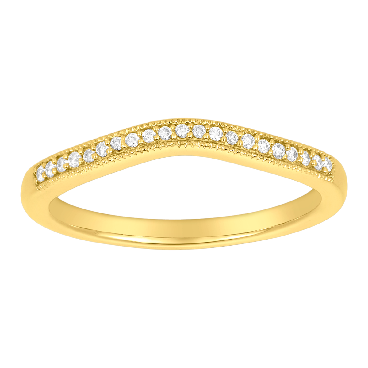 14K Yellow Gold Milgrain Design Diamond Contour Band