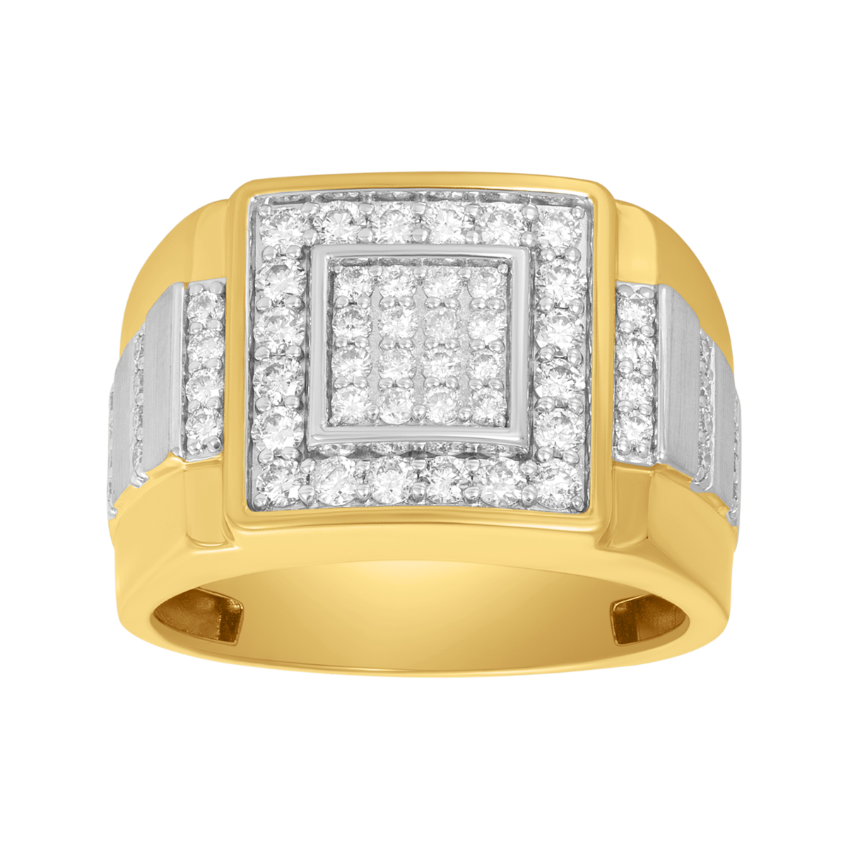 14K Two Tone Gold Square Diamond Cluster Men's Ring