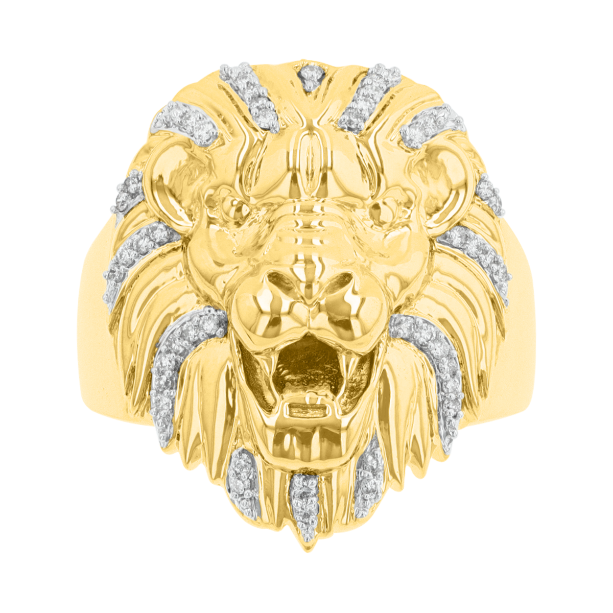 14K Two Tone Gold Diamond Lion Ring
