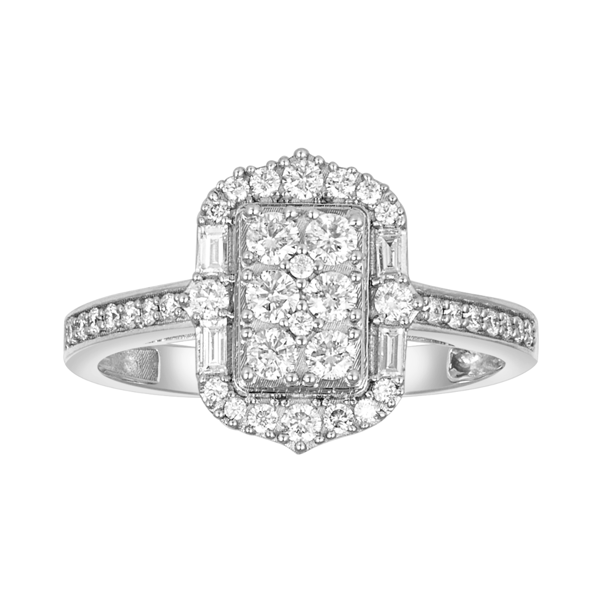 14K White Gold Emerald Shaped Diamond Ring