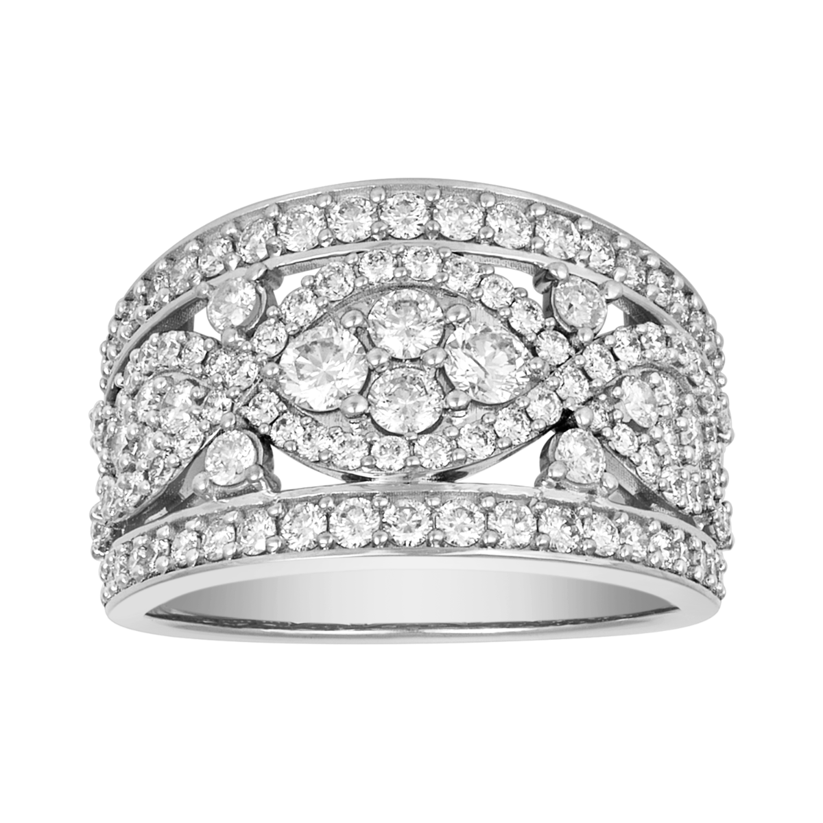 14K White Gold 1.5 Carat Fancy Pattern Wide Band Ring