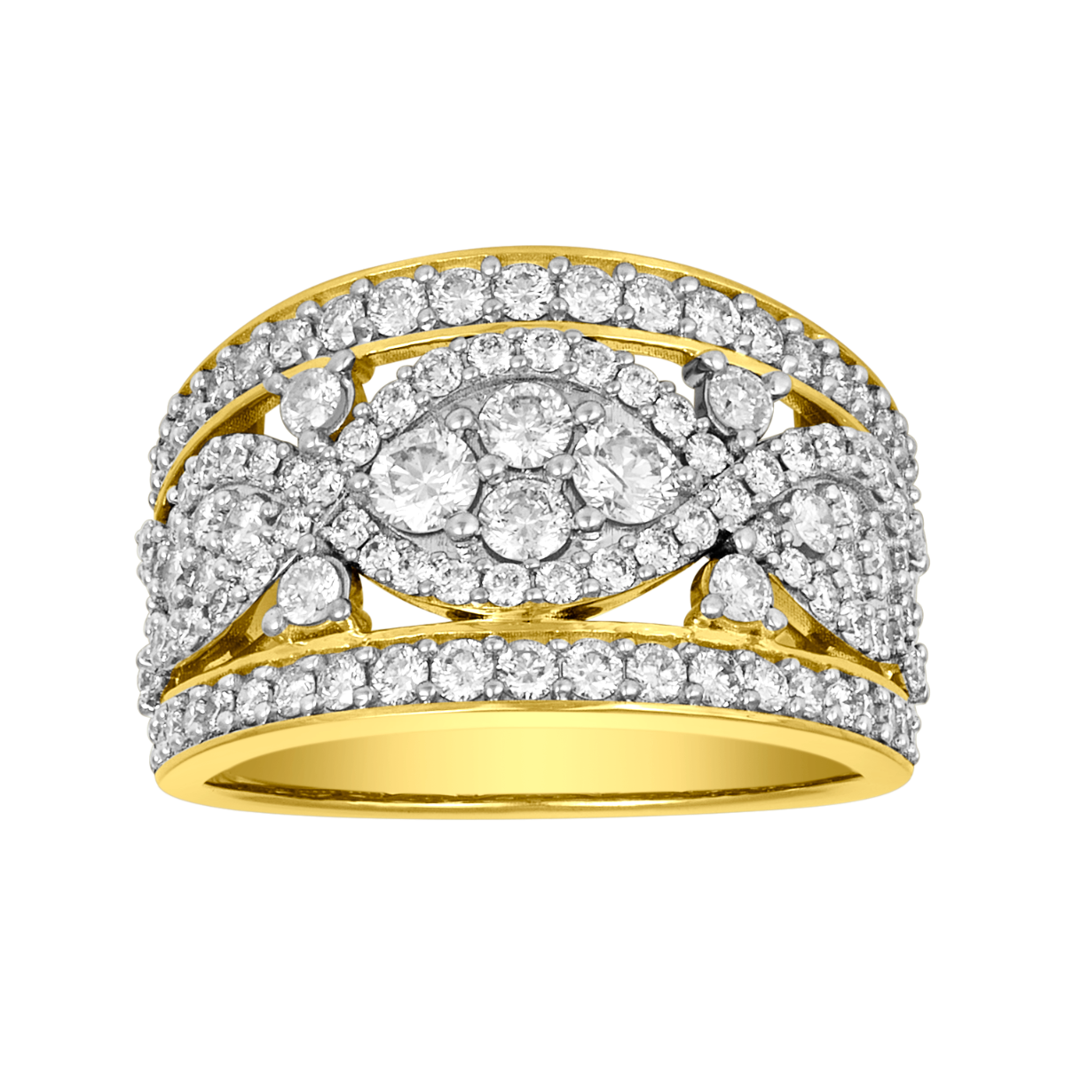 14K Two Tone Gold 1.5 Carat Fancy Pattern Wide Band Ring