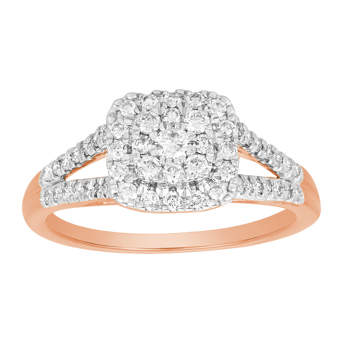 14K Rose Gold Cushion Cluster Diamond Ring