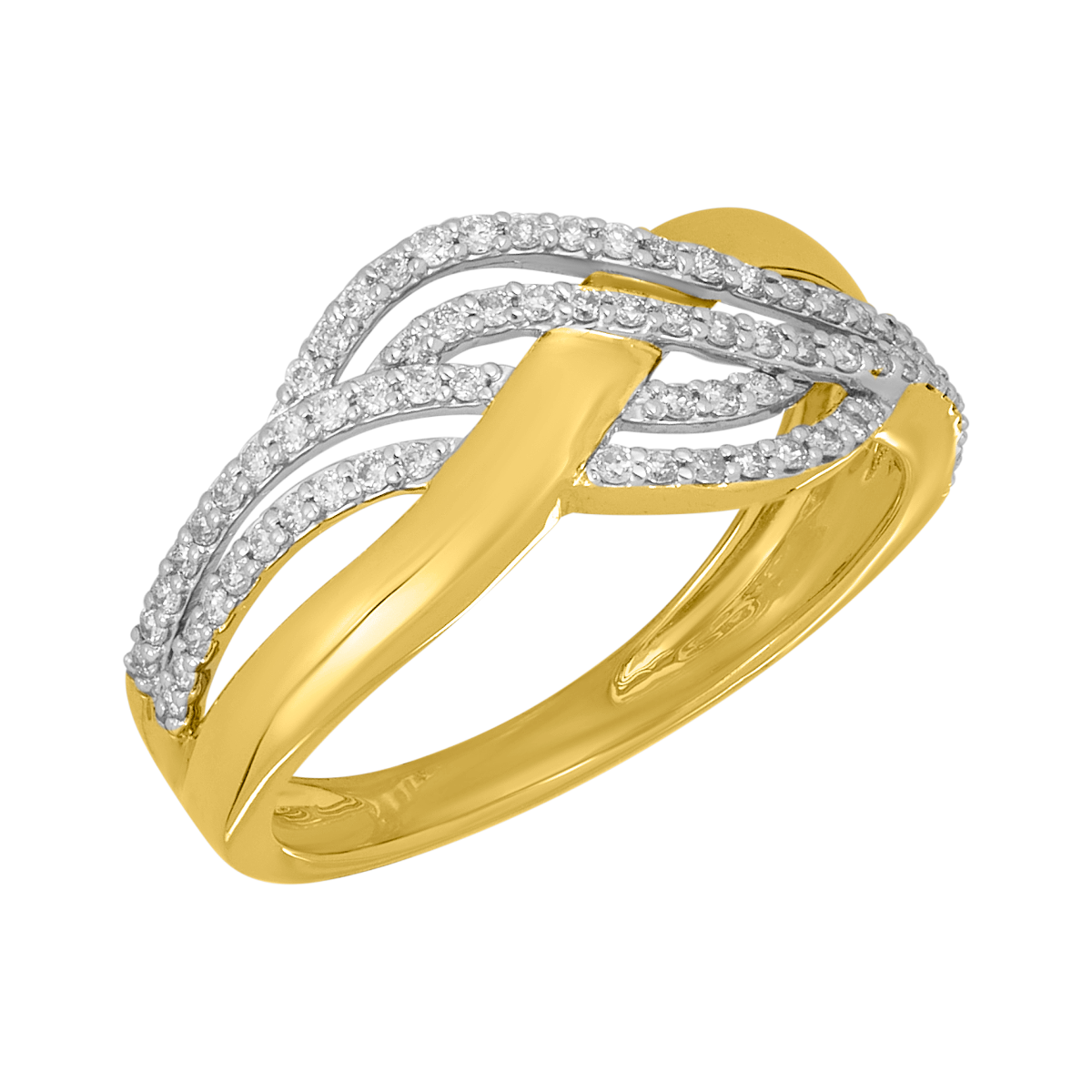 14K Two Tone Gold Cross Over Wave Diamond Band
