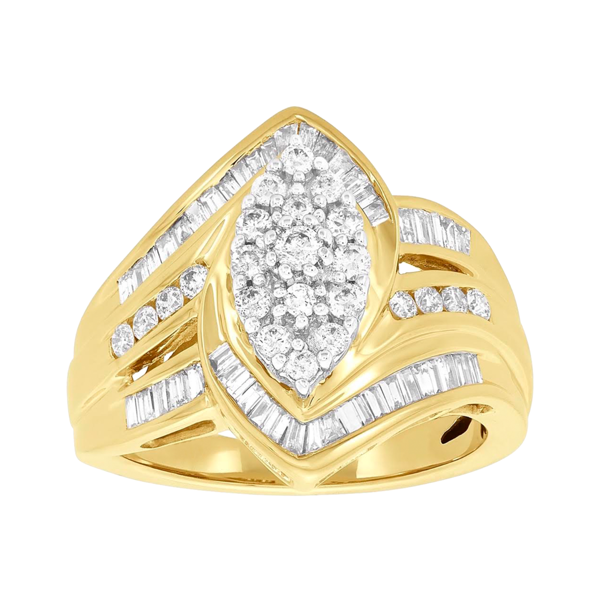 14K Yellow Gold 1 Ctw Marquise Cluster Ring