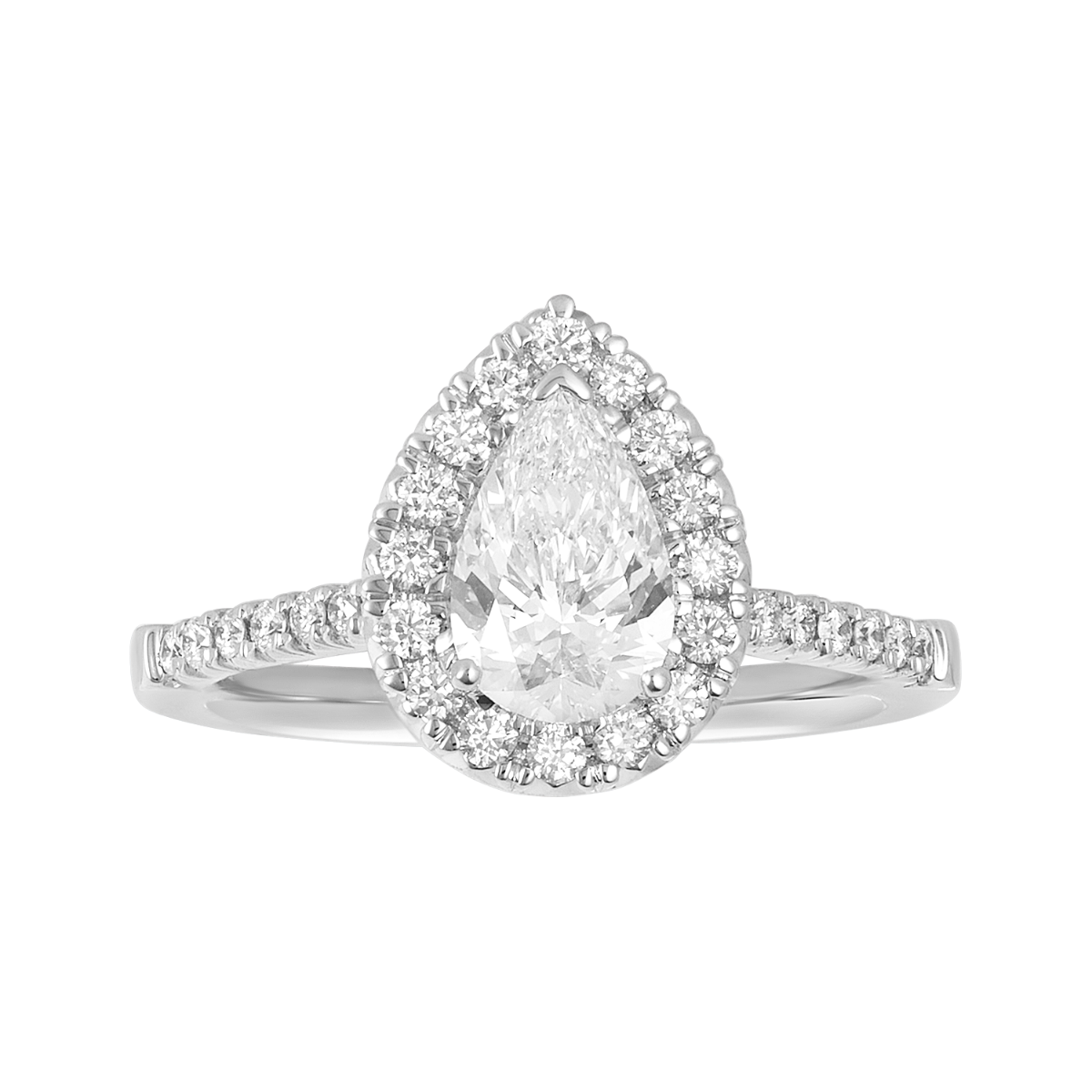 14K Gold Pear Lab Grown Fancy Halo Solitaire Ring
