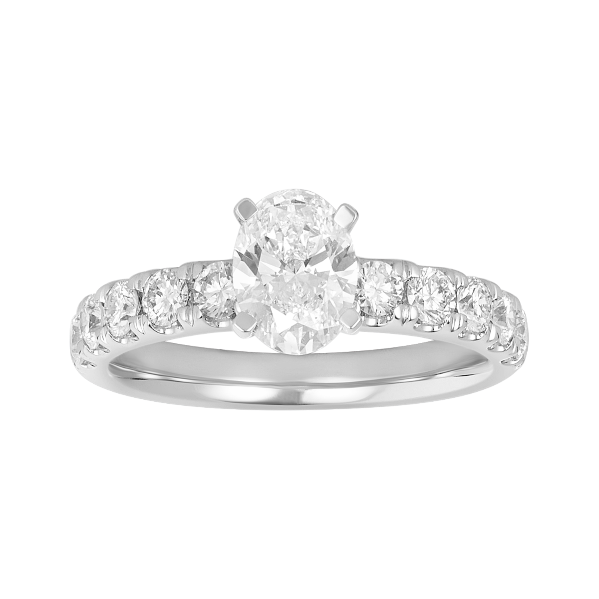 14K Gold Oval Lab Grown Diamond Pave Shank Ring