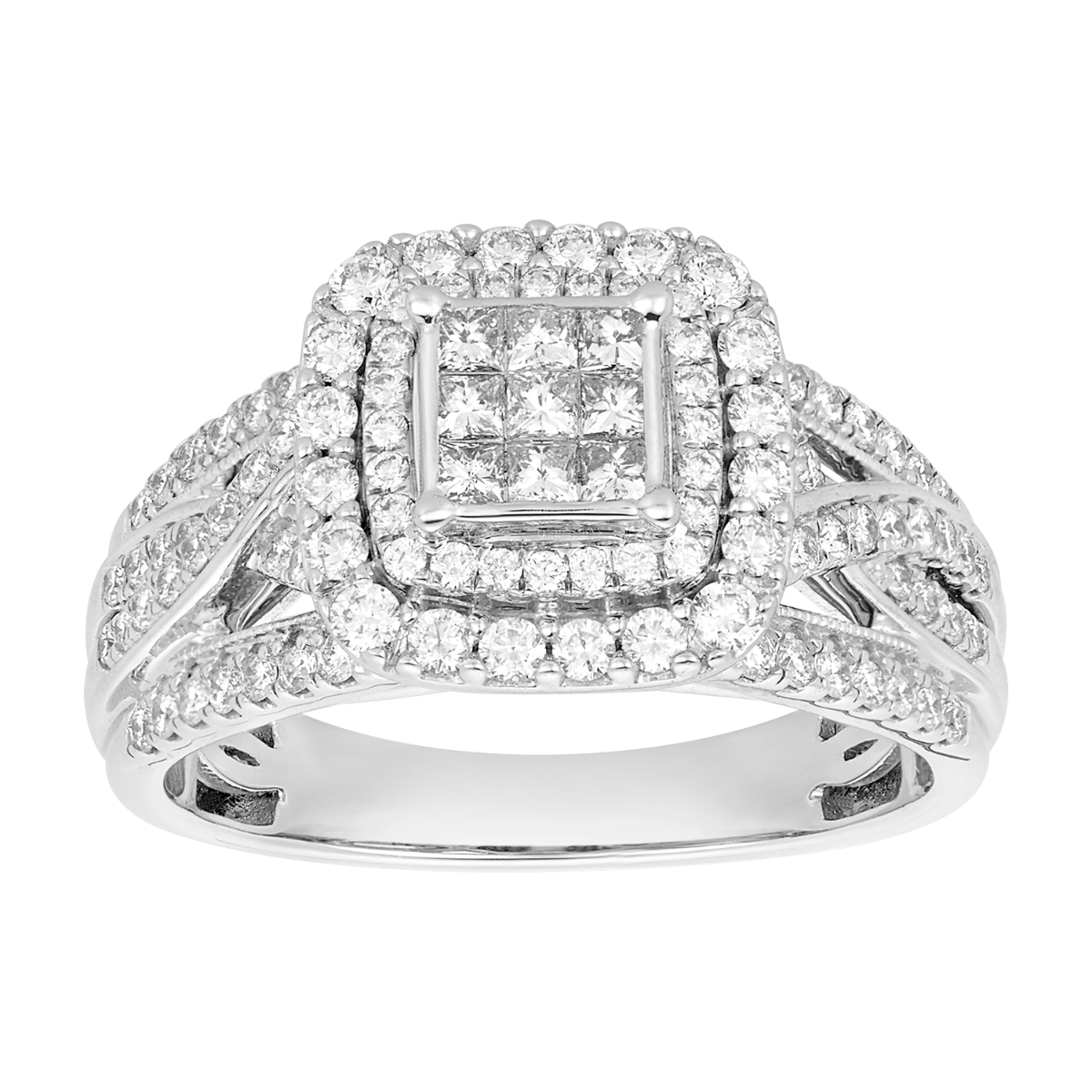 14K White Gold Princess Cut 9 Diamond Design Ring