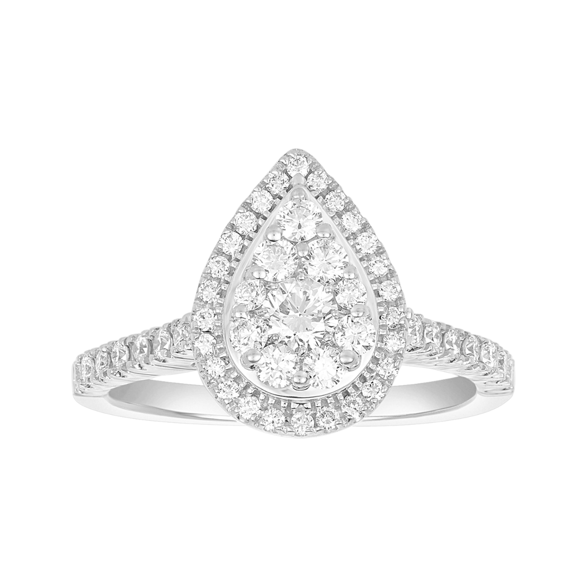 14K White Gold Pear Shaped Cluster Diamond Ring