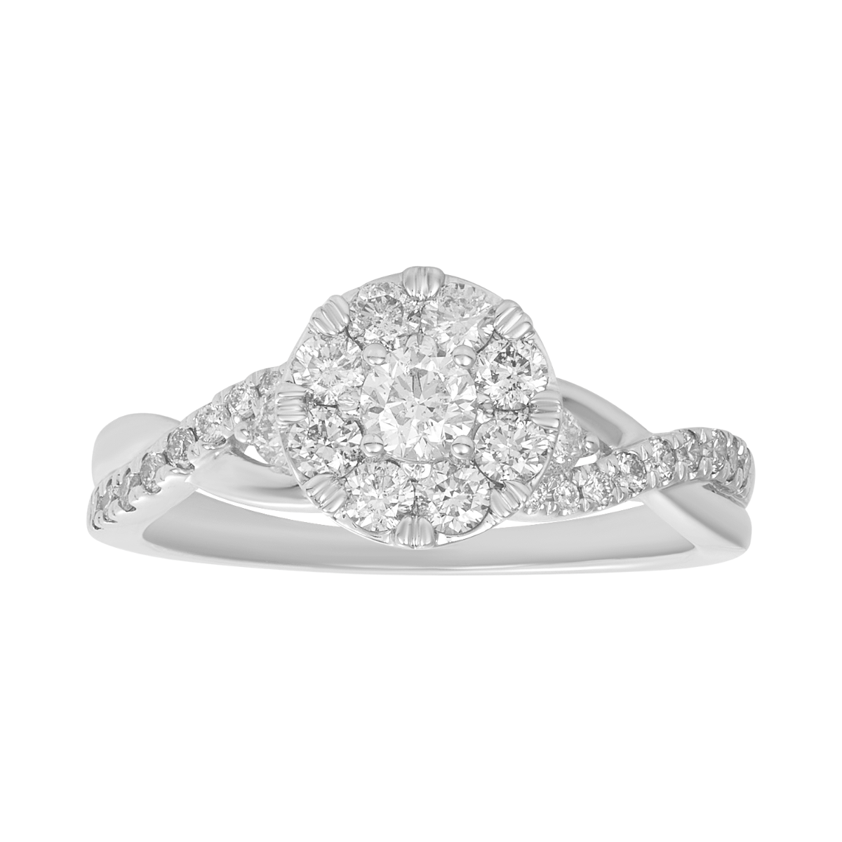 14K White Gold Halo Twist Diamond Ring