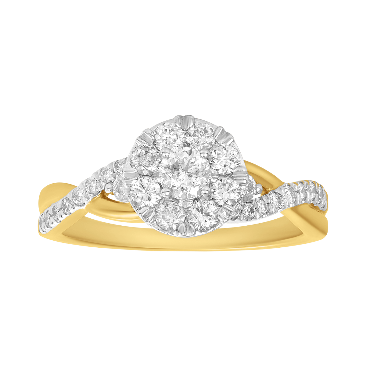 14K Two Tone Gold Halo Twist Diamond Ring