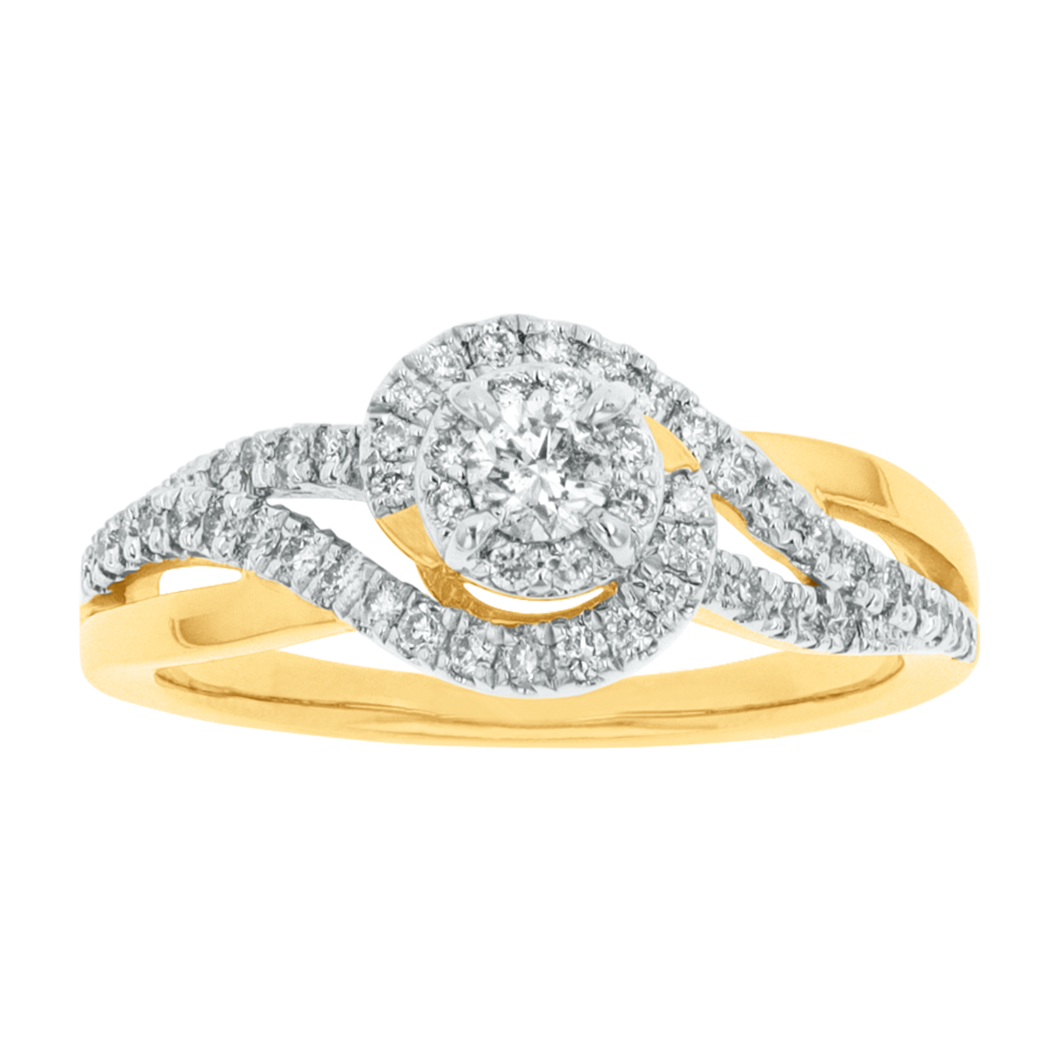 14K Two Tone Gold Halo Swirl Diamond Ring