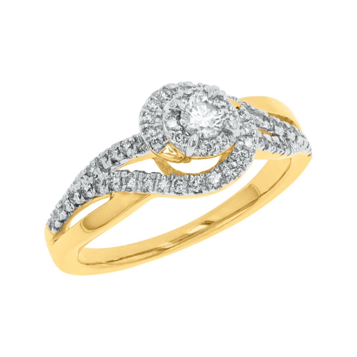 14K Two Tone Gold Halo Swirl Diamond Ring