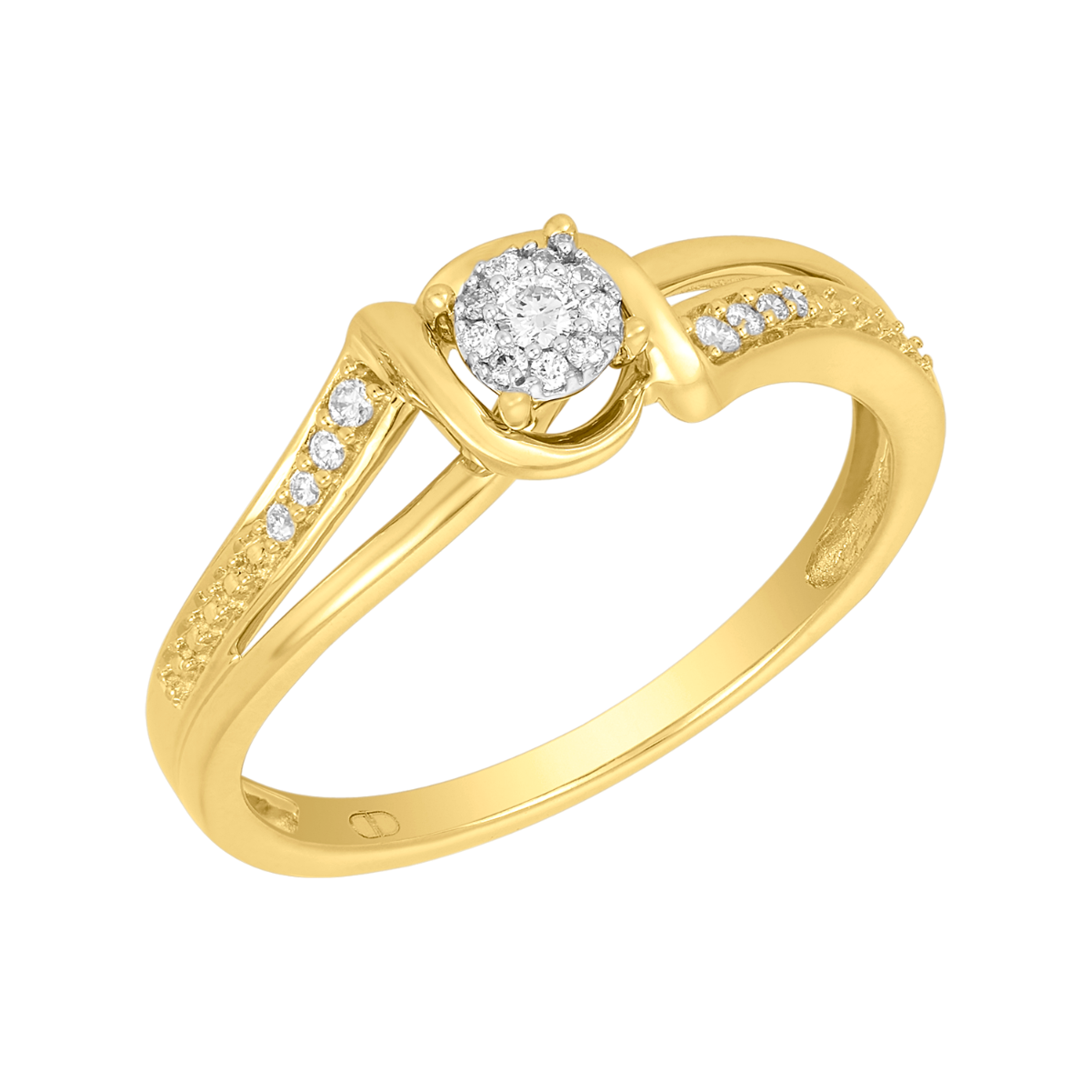 10K Yellow Gold Round Cluster Ladies Diamond Promise Ring