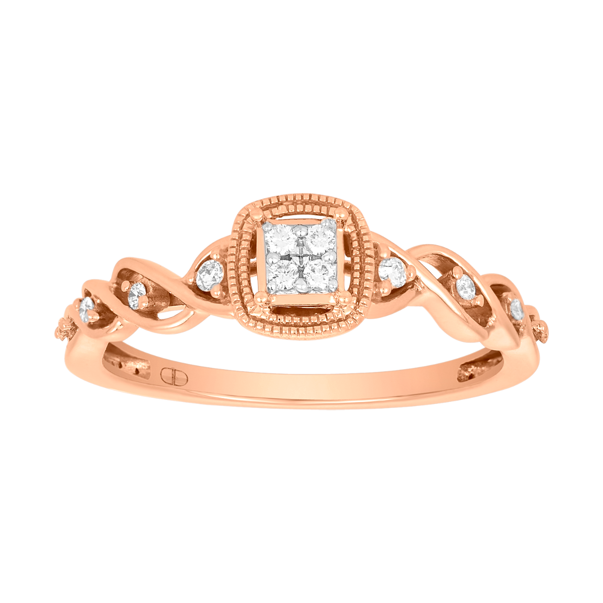 10K Rose Gold Cushion Halo Diamond Ring