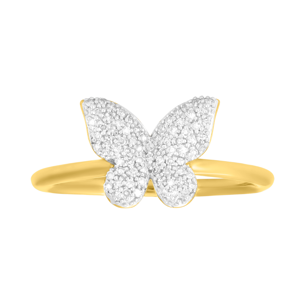 14K Yellow Gold Butterfly Pave Diamond Ring