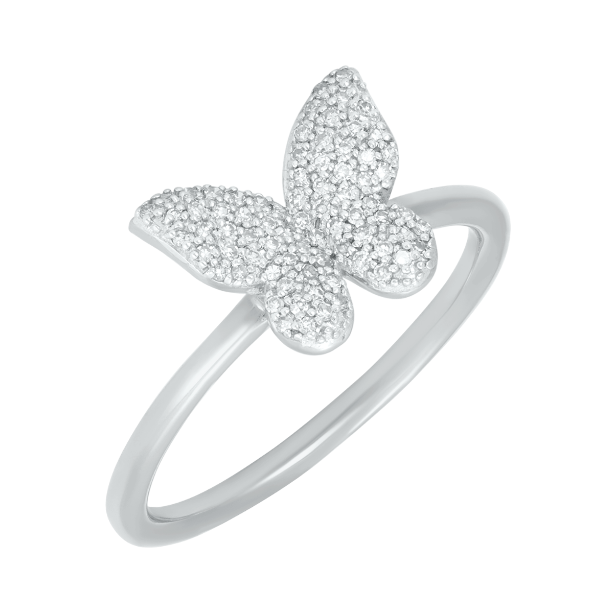 14K White Gold Butterfly Pave Diamond Ring