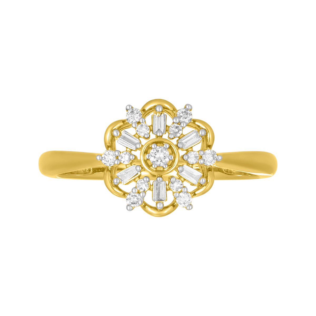 14K Yellow Gold Flower High Polish Diamond Ring