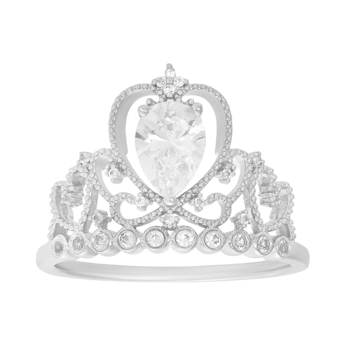 10K White Gold Crown Sapphire Diamond Ring