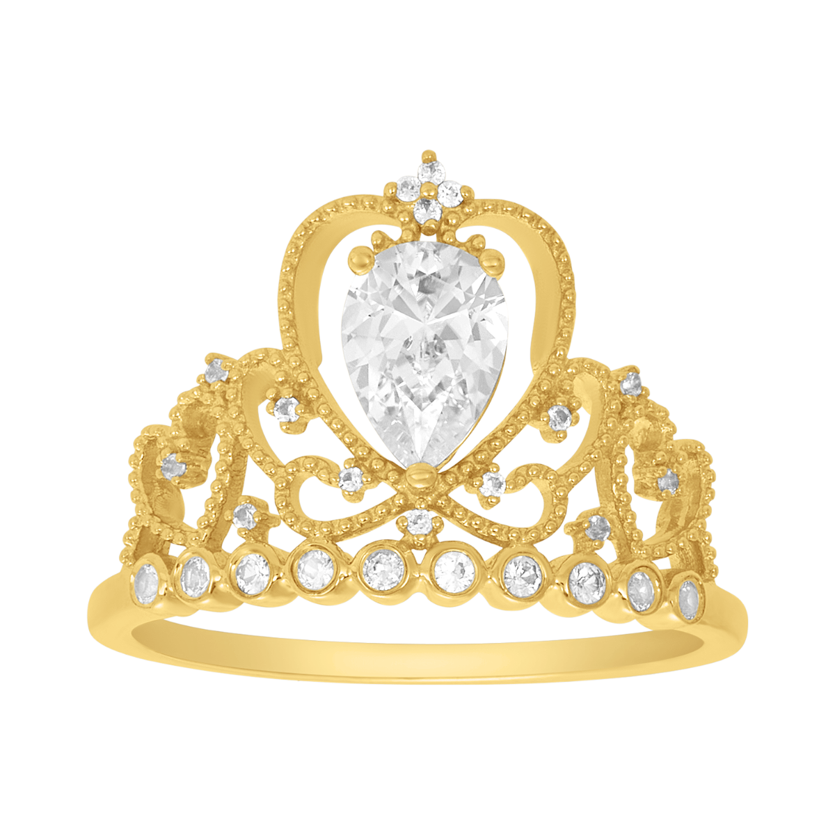 10K Yellow Gold Crown White Sapphire Diamond Ring