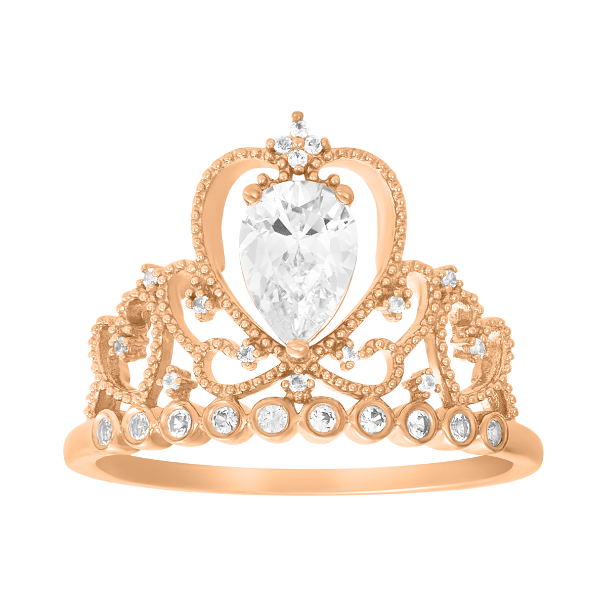 10K Rose Gold Crown White Sapphire Diamond Ring