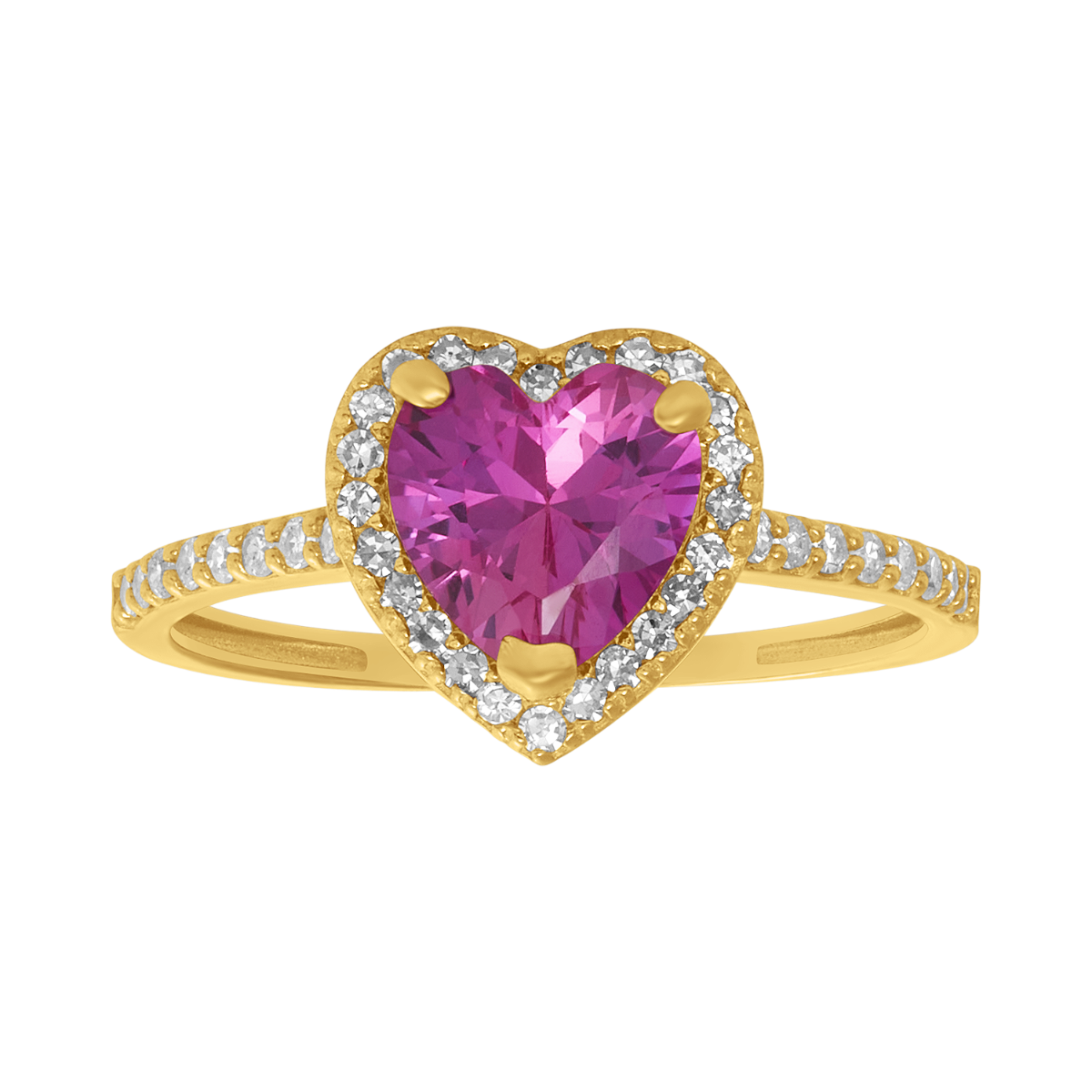 14K Yellow Gold Pink Sapphire Heart Diamond Halo Ring