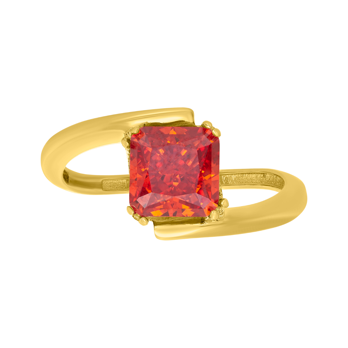 14K Yellow Gold Cushion CZ Overpass Shank Ring