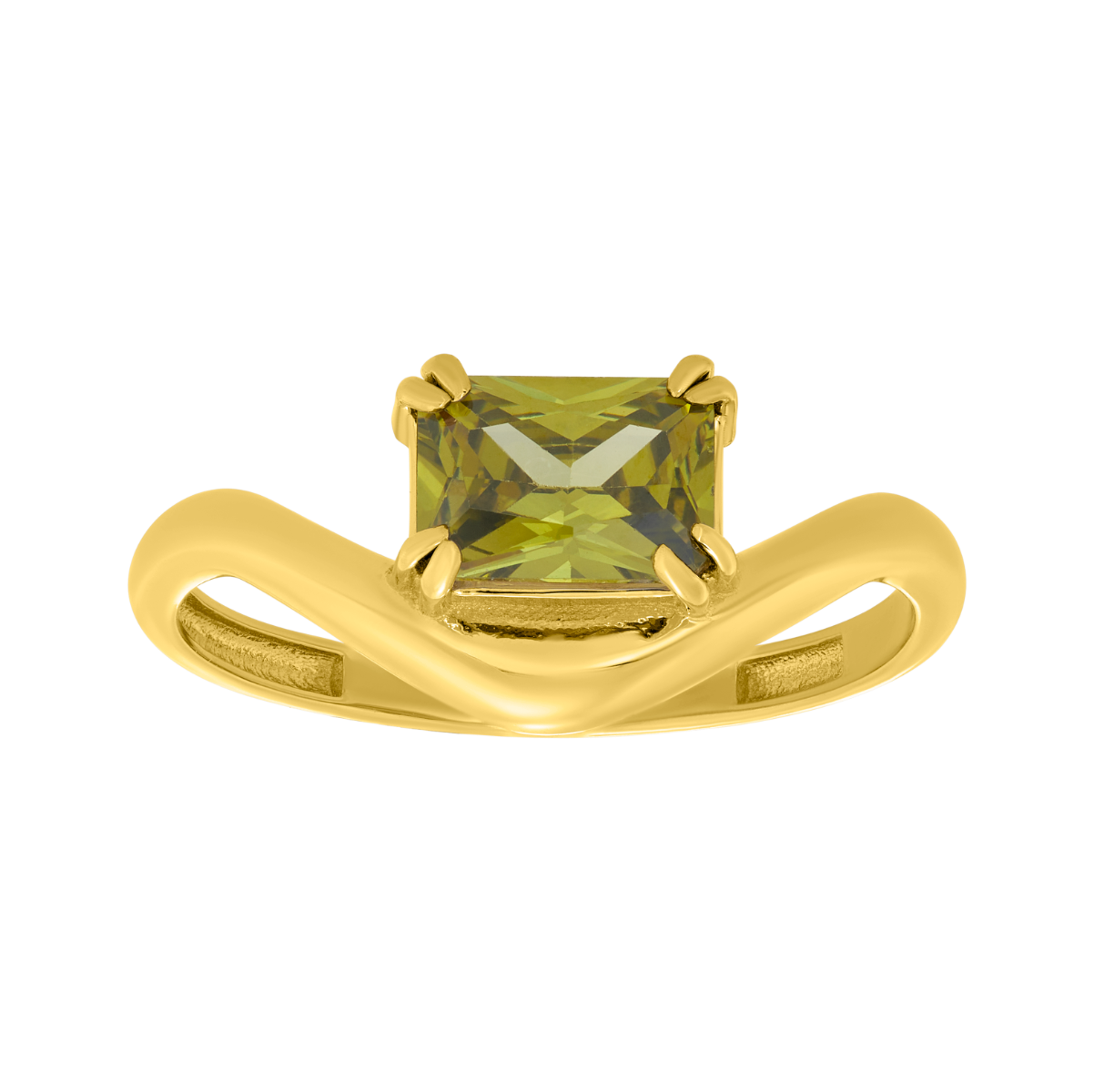 14K Yellow Gold Green CZ Chevron Ring