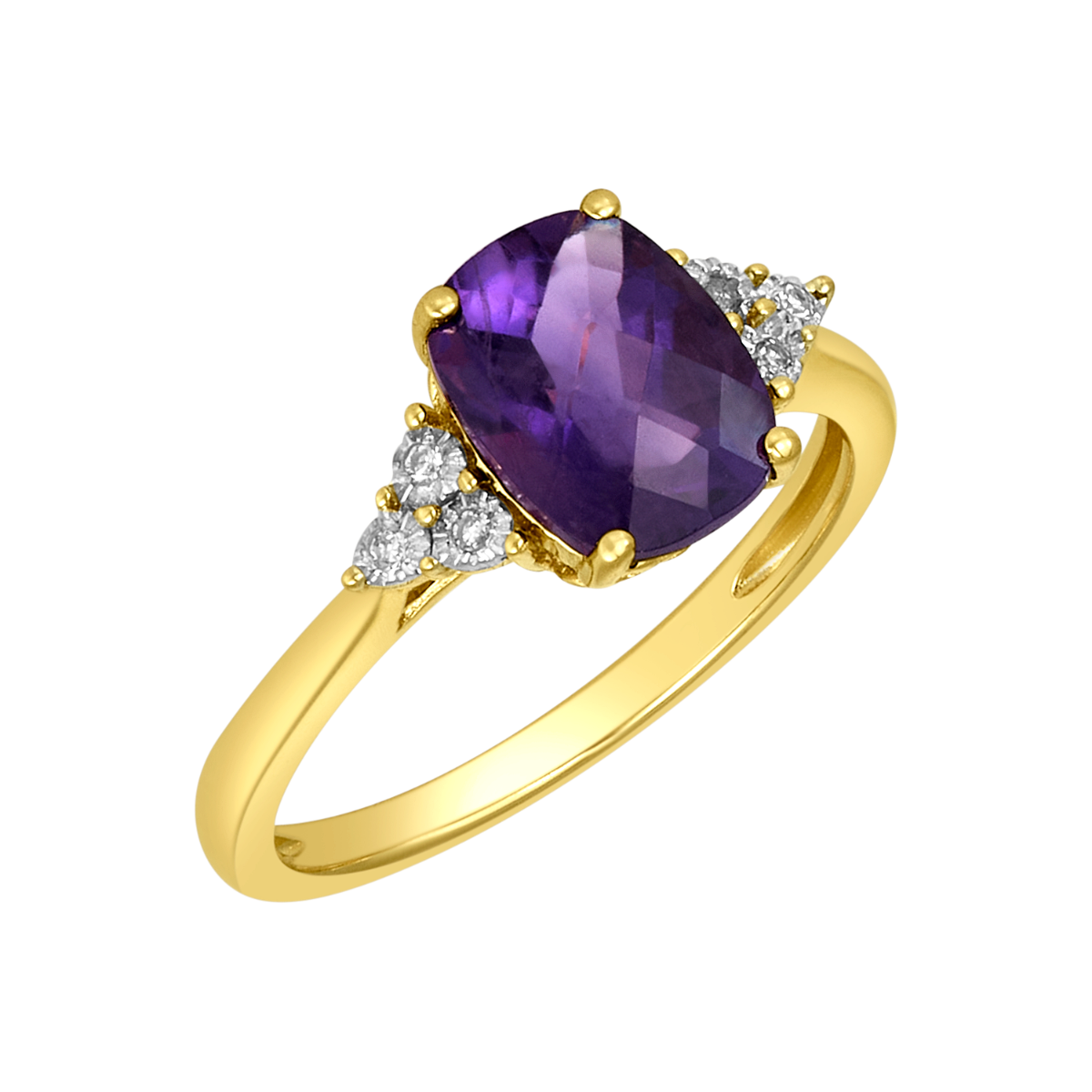 14K Yellow Gold Cushion Amethyst Diamond Ring