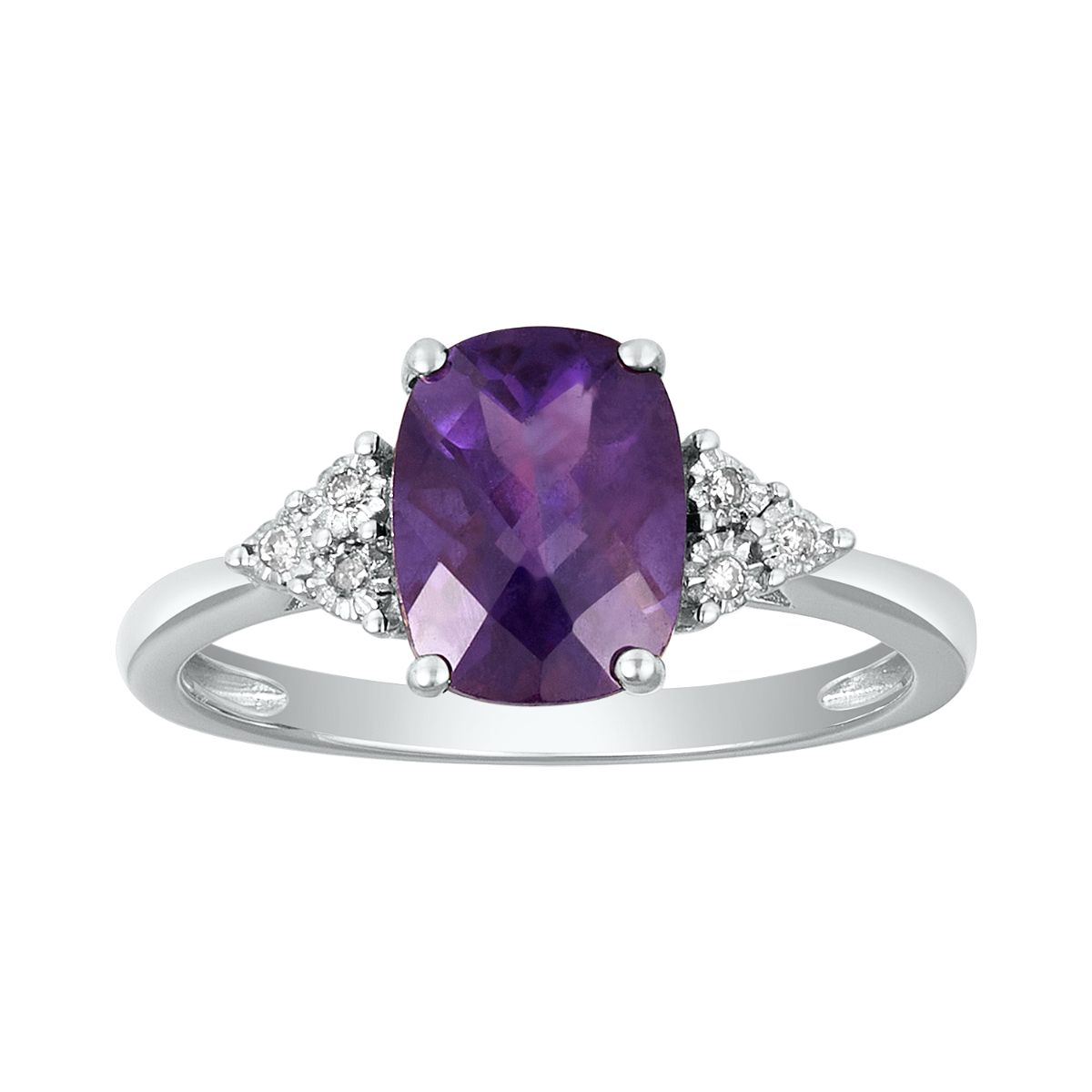 14K White Gold Cushion Amethyst Diamond Ring