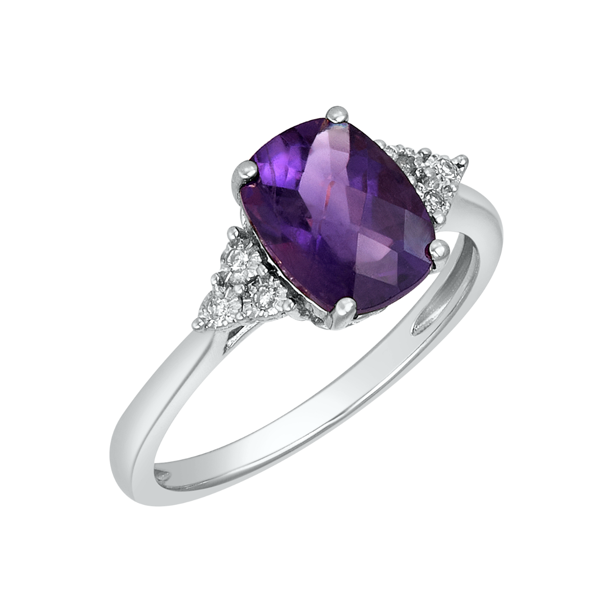14K White Gold Cushion Amethyst Diamond Ring