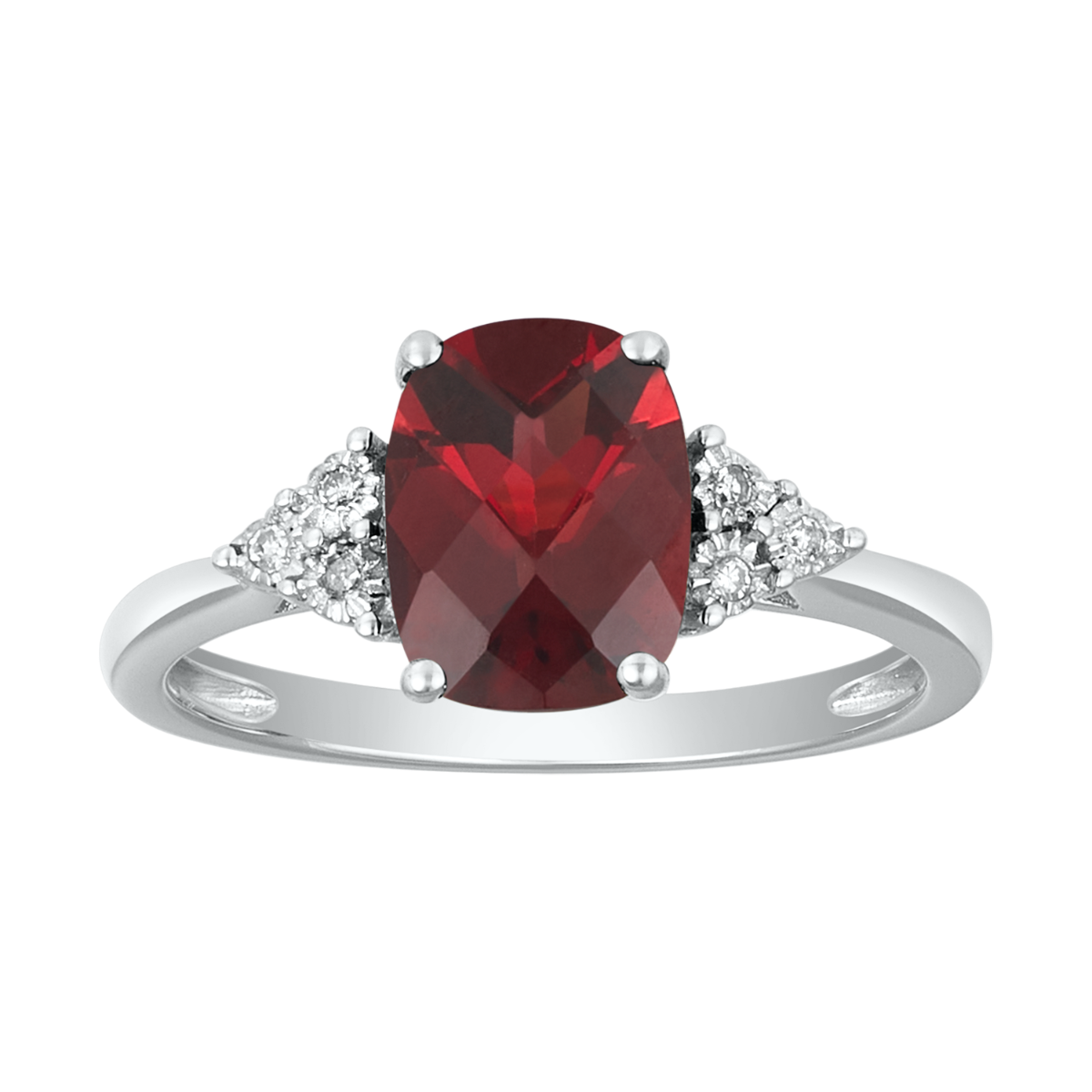 14K White Gold Cushion Garnet Diamond Ring