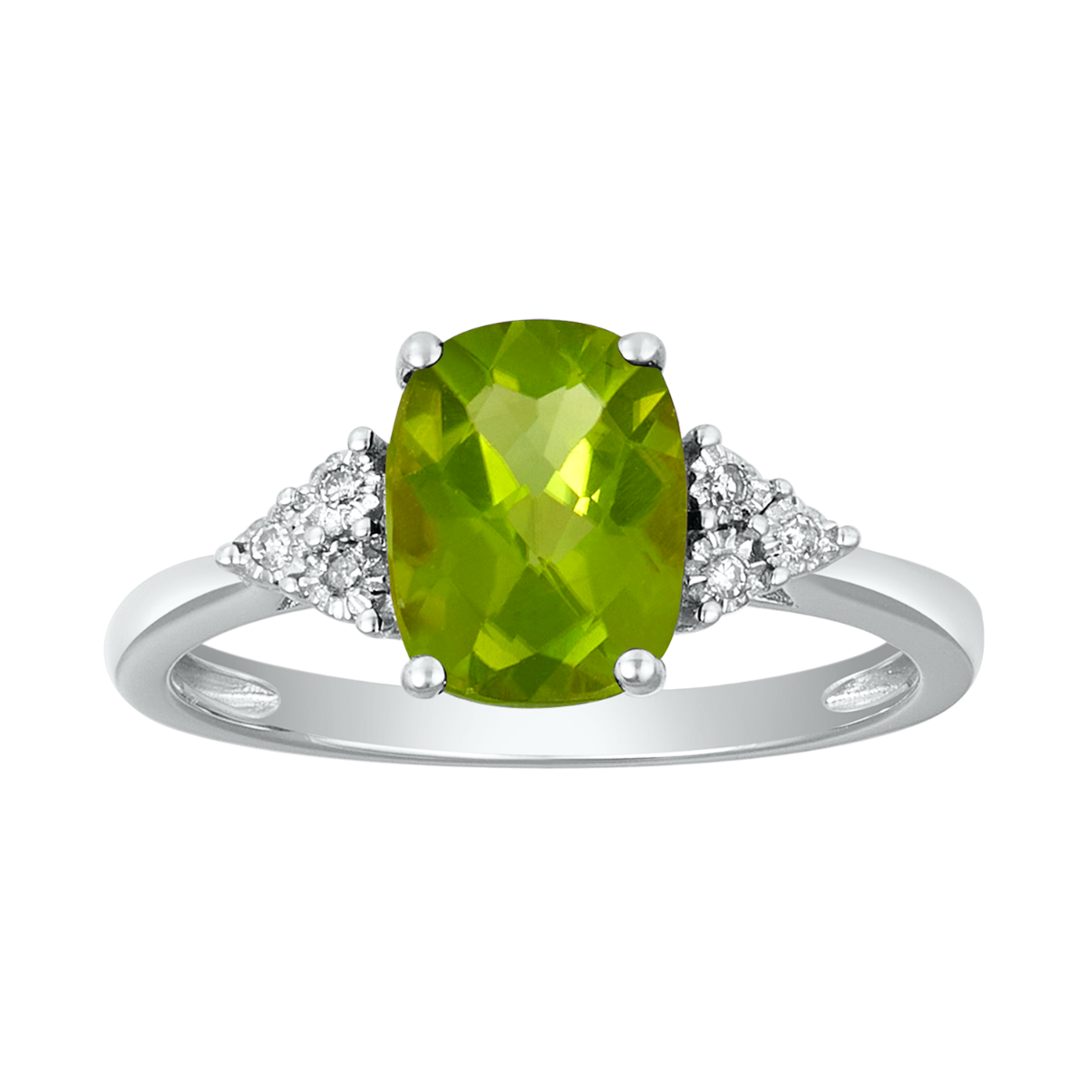 14K White Gold Cushion Peridot Diamond Ring