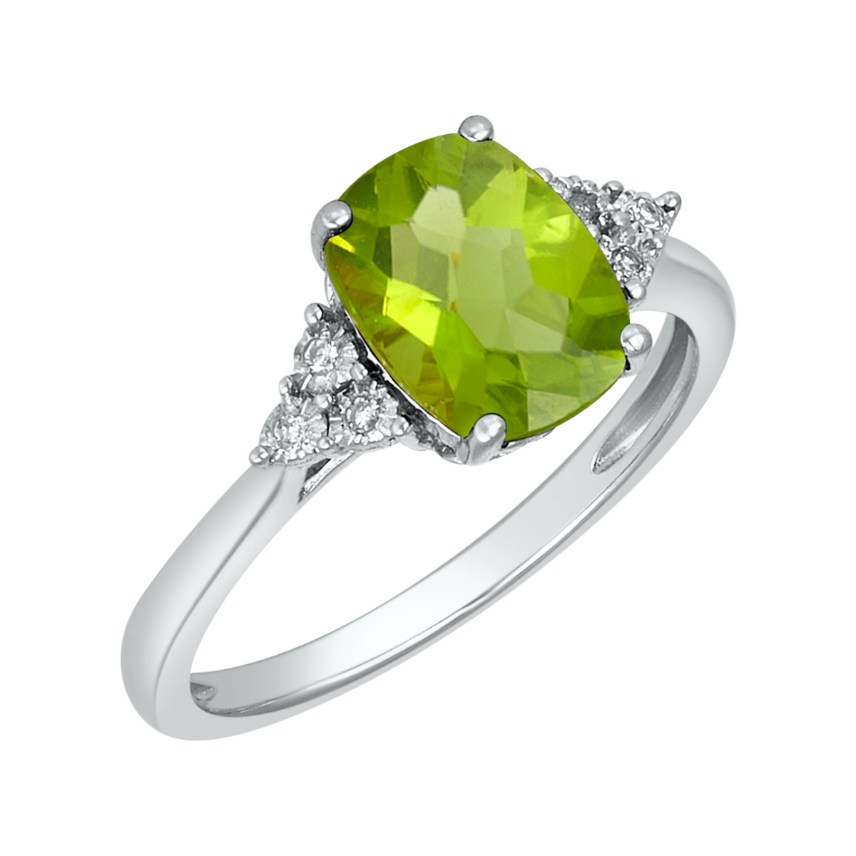 14K White Gold Cushion Peridot Diamond Ring