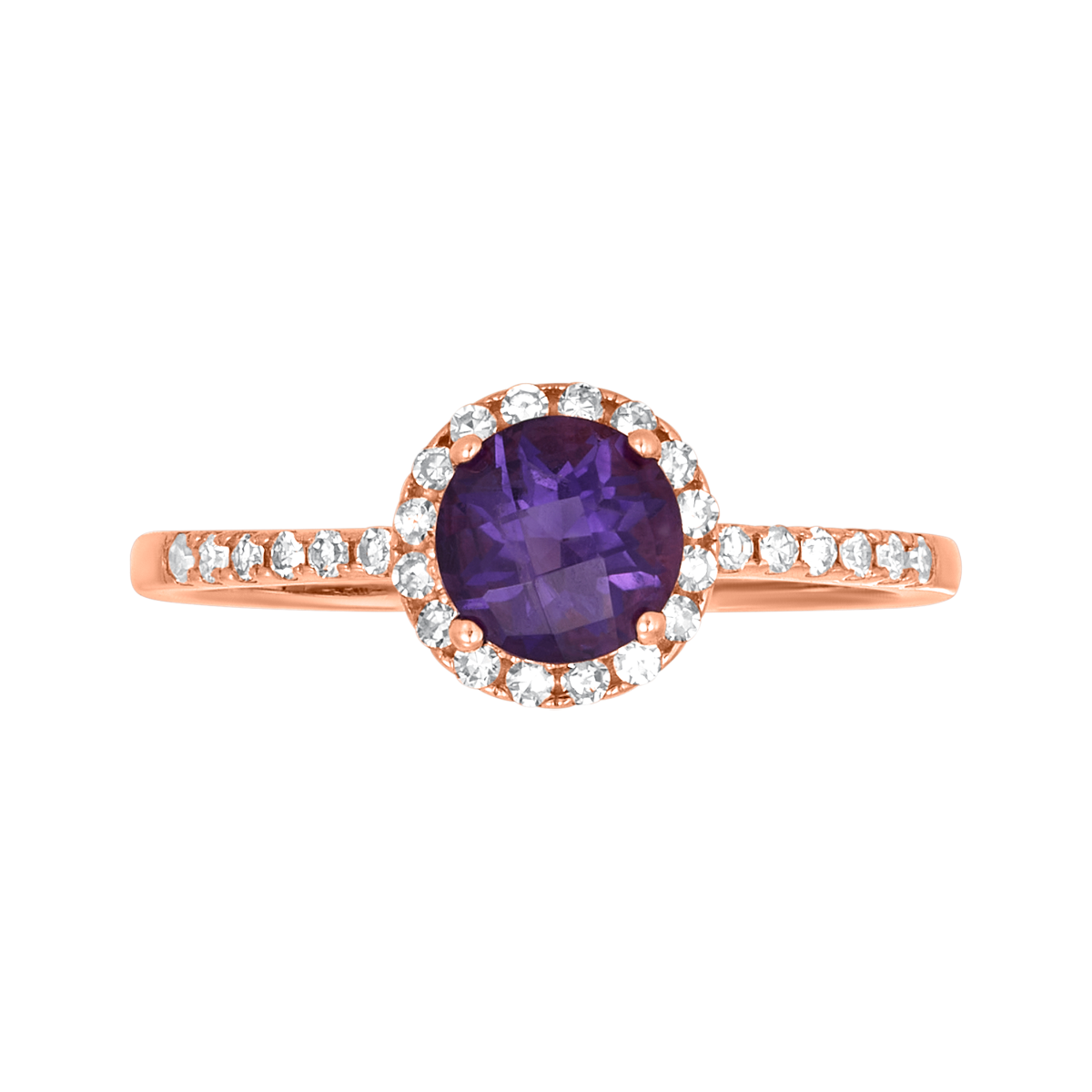 10K Rose Gold Amethyst Halo Diamond Ring