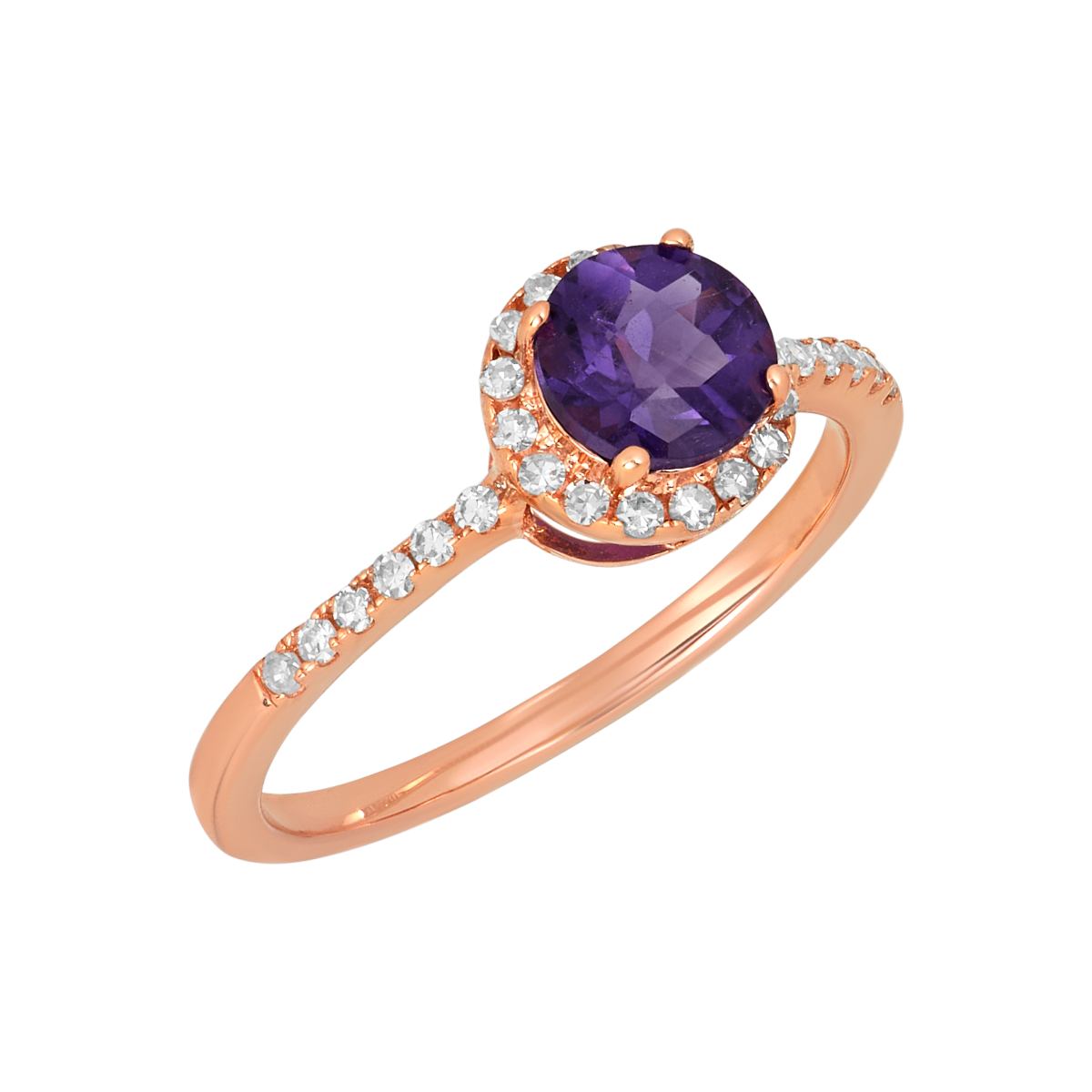 10K Rose Gold Amethyst Halo Diamond Ring