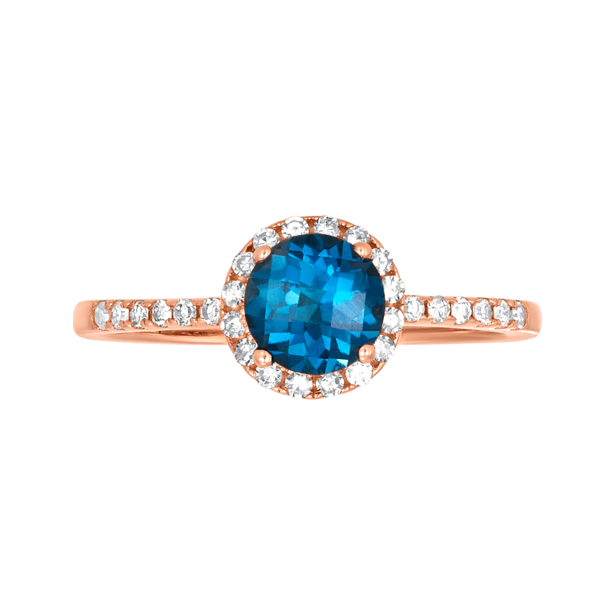 10K Rose Gold London Blue Topaz Halo Diamond Ring