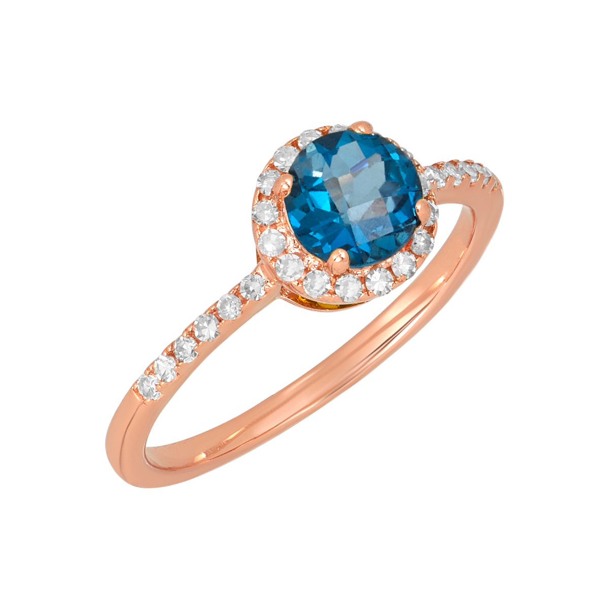 10K Rose Gold London Blue Topaz Halo Diamond Ring