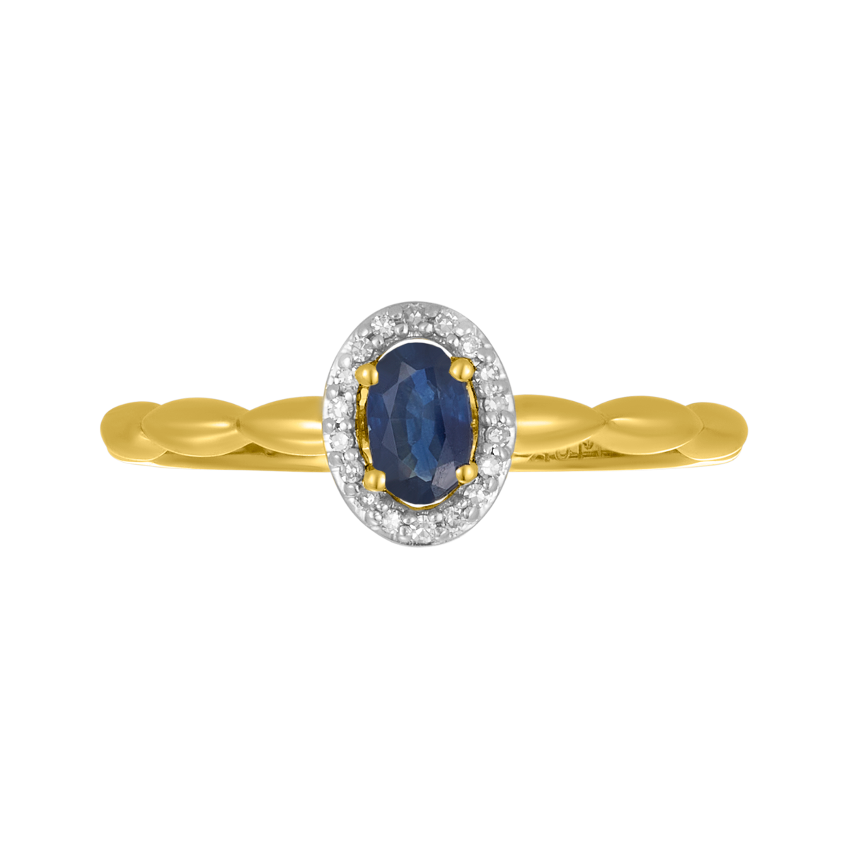 10K Yellow Gold Sapphire Bubble Shank Halo Diamond Ring