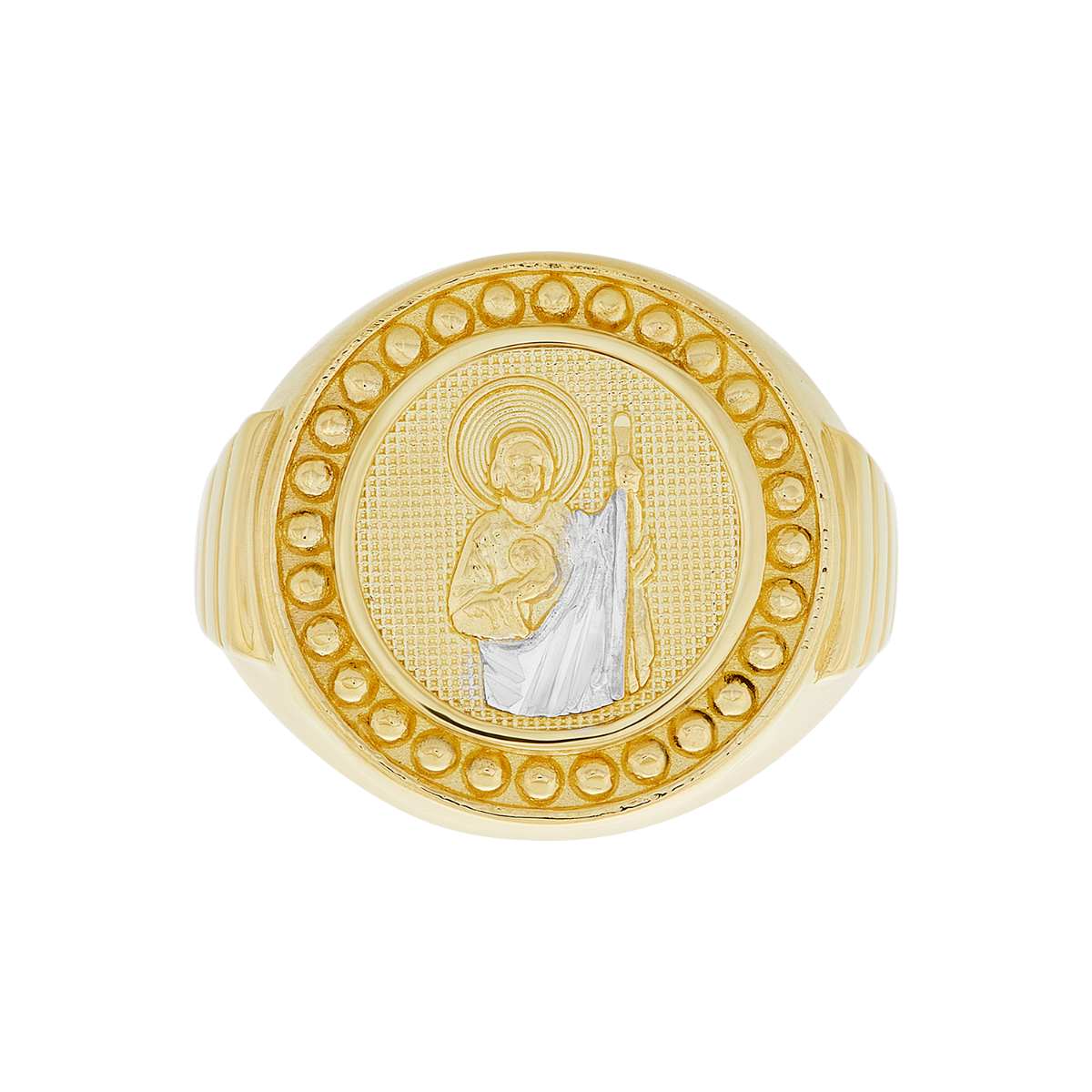 14K Two Tone Gold St. Jude Bead Design Ring