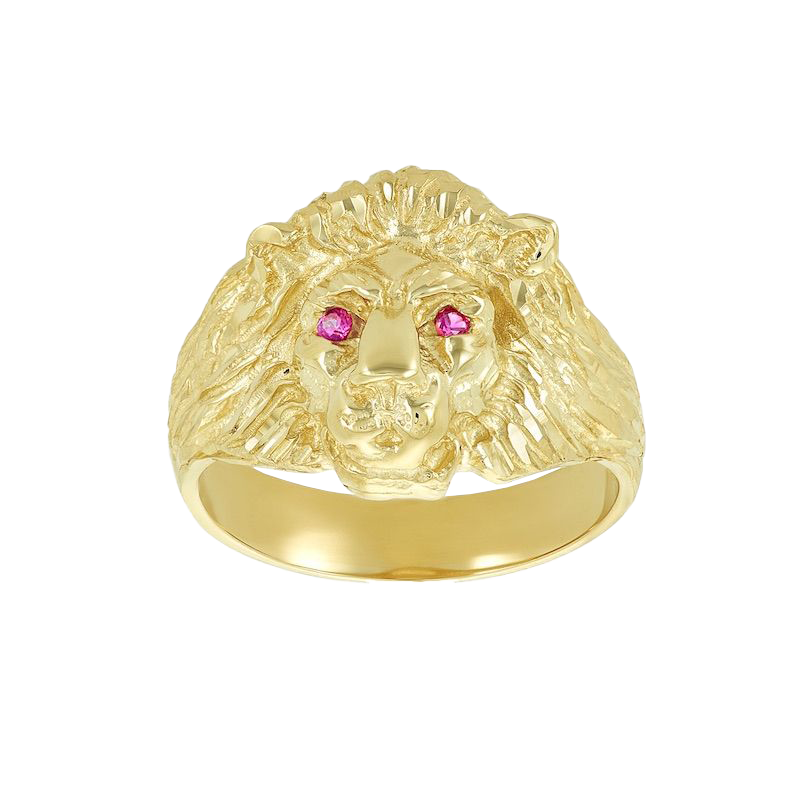 14K Yellow Gold Men's Lion Ring