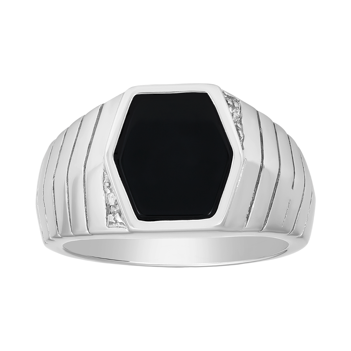 Silver Onyx Top CZ Accents Ring