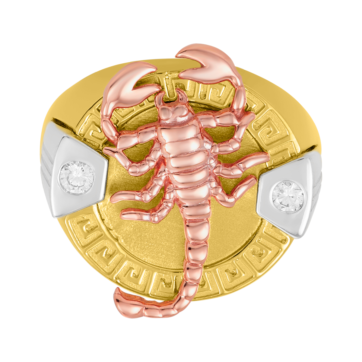 14K Tri Color Gold Scorpion Greek Bezel CZ Ring