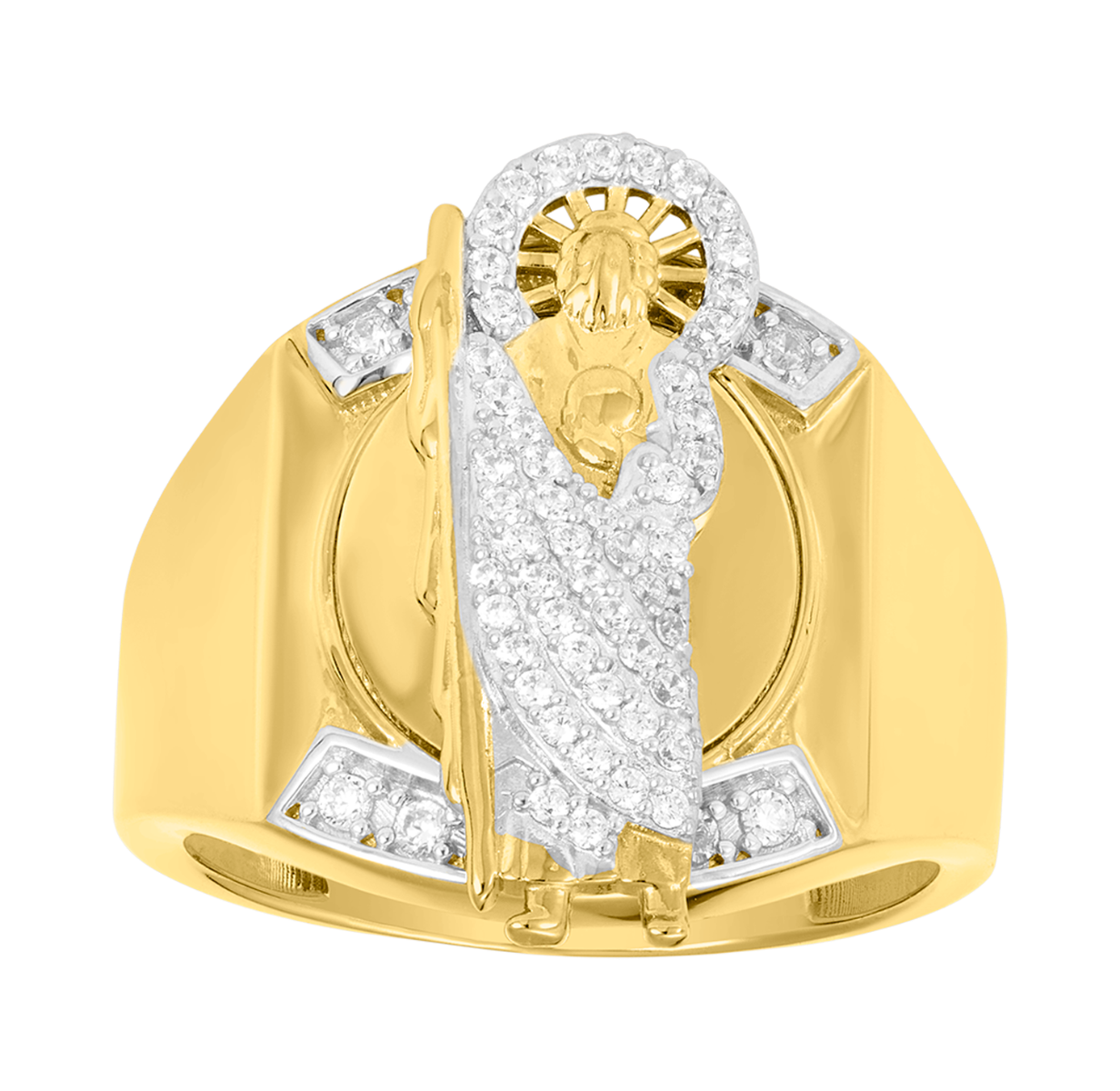 14K Two Tone Gold CZ St Jude Ring