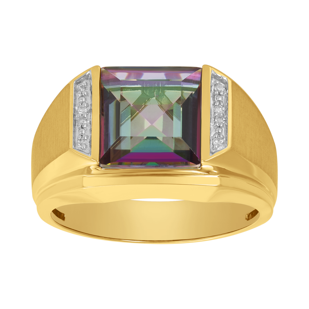 14K Yellow Gold Mystic Fire Square Diamond Men's Ring