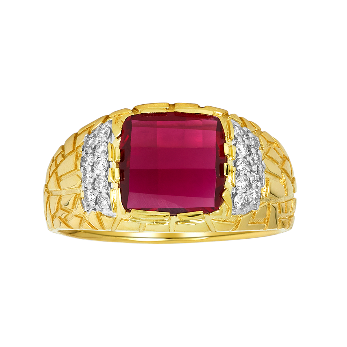 14K Yellow Gold Garnet Nugget with Diamond Accent Ring